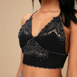 Free People Sleep Eyes Black Embroidered Brami